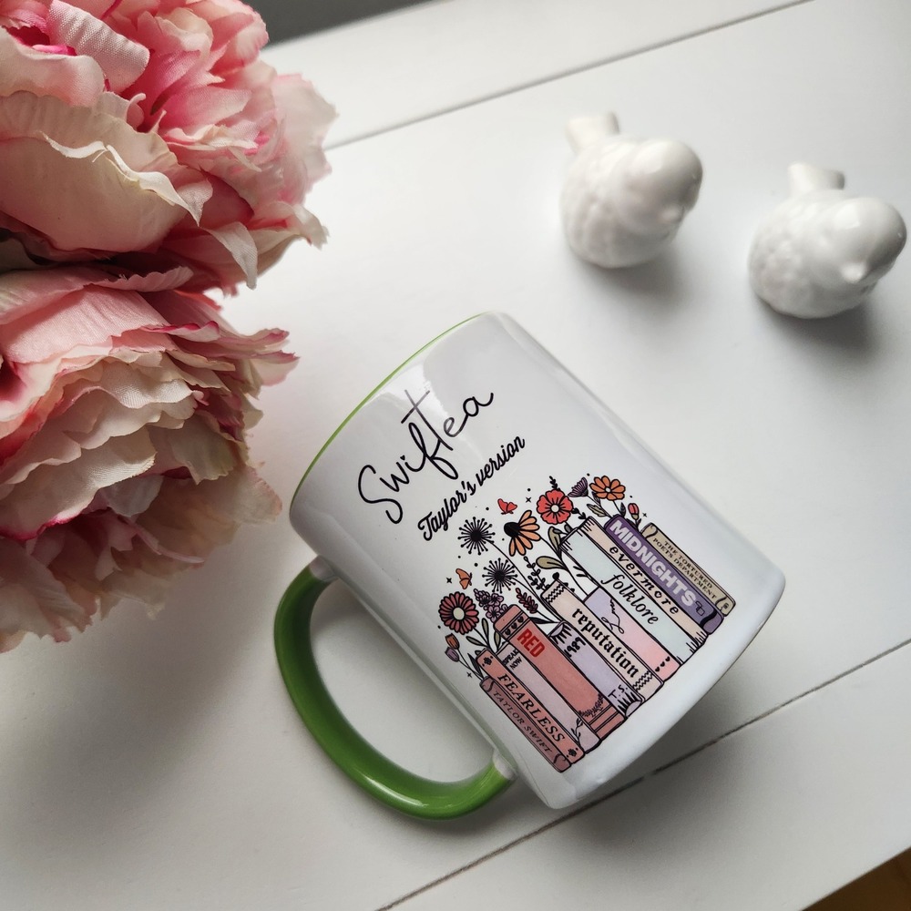 Swiftea Taylor's Version Eras Bookish Coffee Mug Green White Ceramic Cup